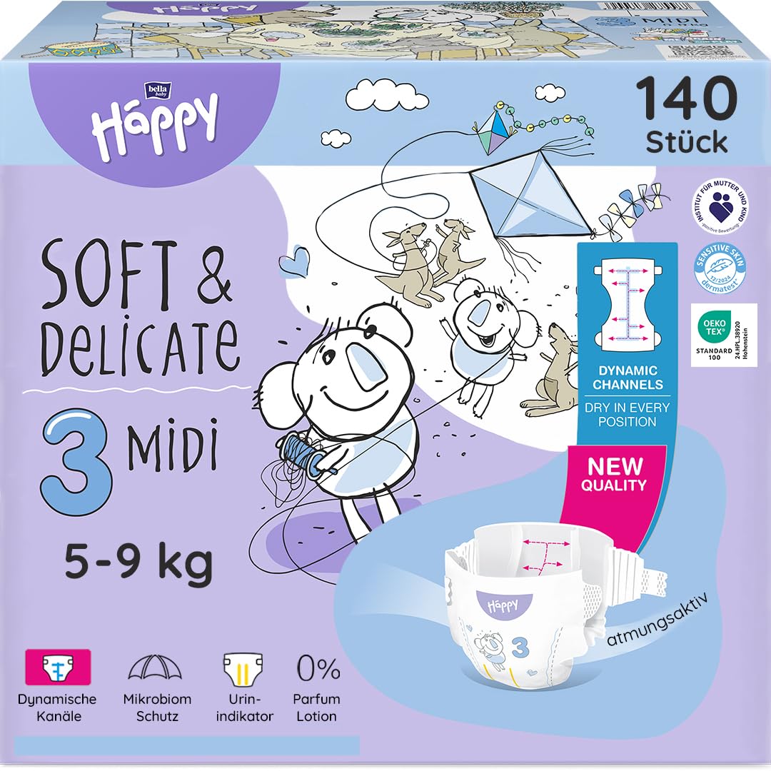 bella baby Happy Lot de 140 couches jetables Dermatest et Öko-Tex - Taille 3 - 5-9 kg