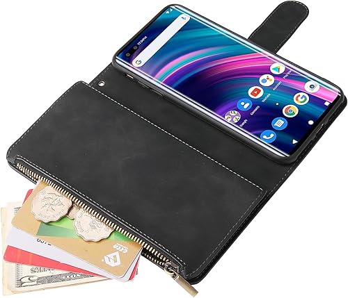 Miniatura 5 de Asuwish Funda compatible con BLU Bold N2, protector de pantalla de vidrio templado y funda de cuero con tapa para tarjetero, accesorios para