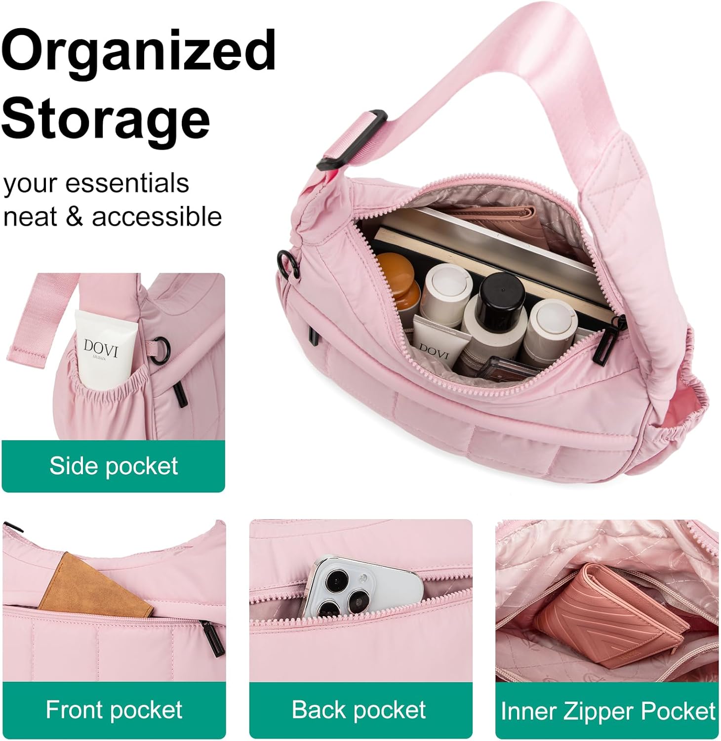 Shoulder Bag for Women Small Puffer Purses Crescent Bag Hobo Handbags with Adjustable Strap for Daily - Image 4