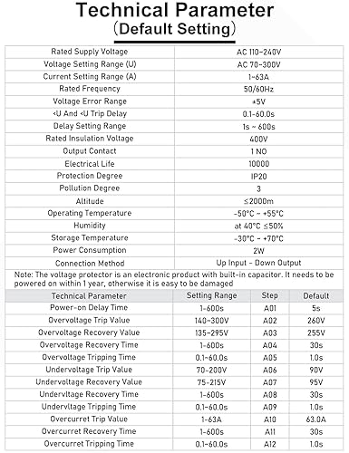 Miniatura 4 de DIHOOL Protector de voltaje ajustable 110V 220V, corte de bajoalto voltaje y protección contra sobrecorriente, subvoltaje 70-200V, sobretensión de