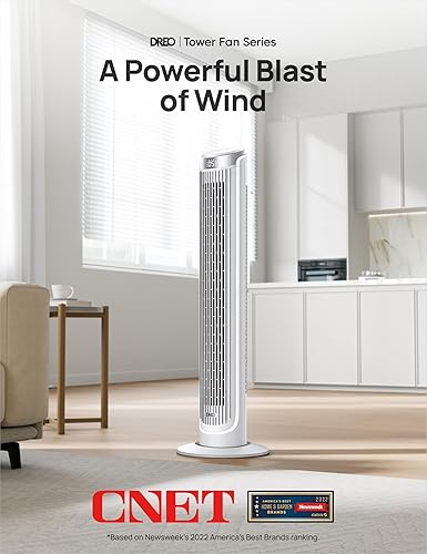 Miniatura 7 de Dreo Ventiladores de torre para dormitorio, ventiladores oscilantes de 90 para interiores, 5 velocidades, 4 modos máximo de 26 piess, temporizador