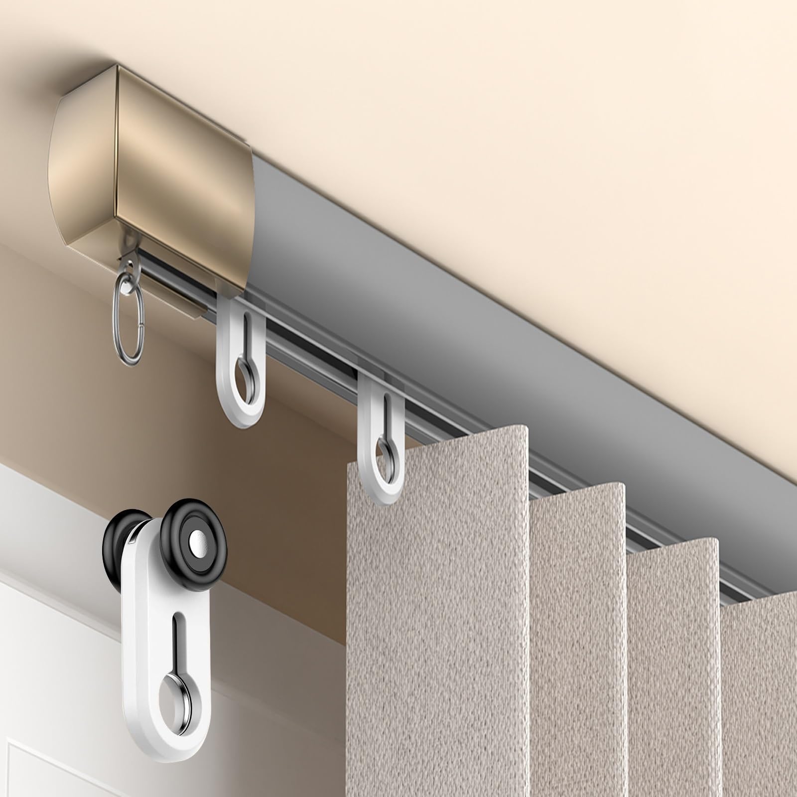 Barra de techo ajustable para sala de estar riel de aluminio con rodillos suaves gris