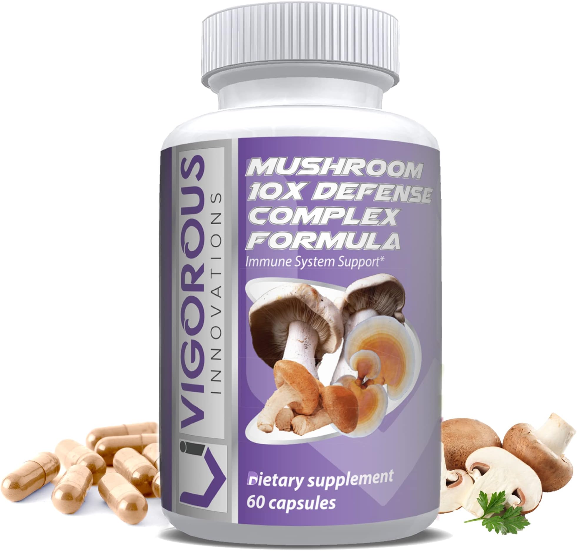 10-in-1 Mushroom Complex Formula - Natural Brain System Support and Nootropic Supplement with Cordyceps, Reishi, Shiitake, Chaga Mushrooms Capsules and more- Lions Mane Mushroom Supplement 60 capsules