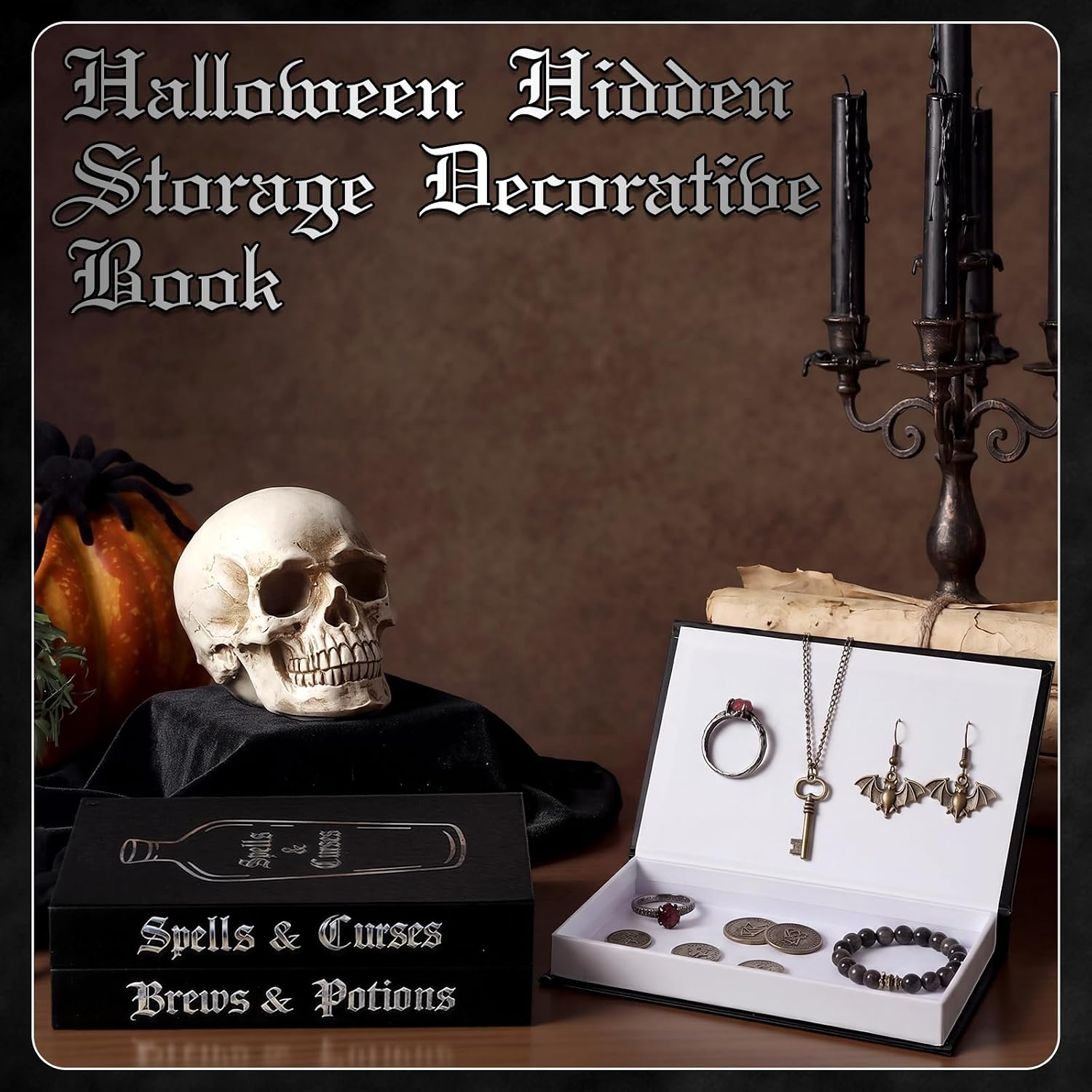 Sabary 3 Pcs Gothic Halloween Decorative Book with Hidden Storage