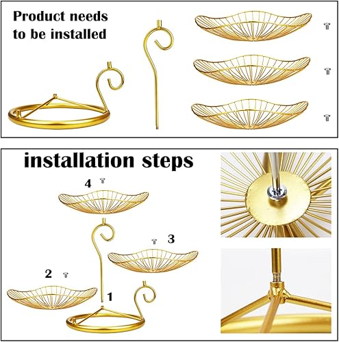Miniatura 3 de DOERDO - Soporte para cesta de frutas de 3 niveles, soporte decorativo para cuencos de frutas, soporte de mesa para encimera de verduras, pan y