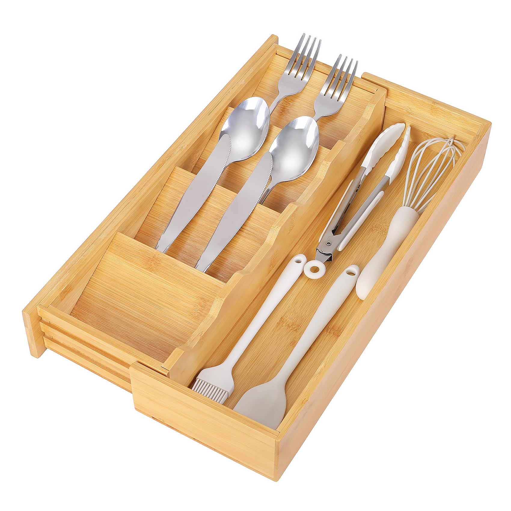 Kitchen Drawer Organizer Bamboo Silverware Drawer Organizer,Expandable Utensil Organizer, Bamboo Cutlery Tray and Utensil Holder for Kitchen Flatware(5 Slots, Natural)