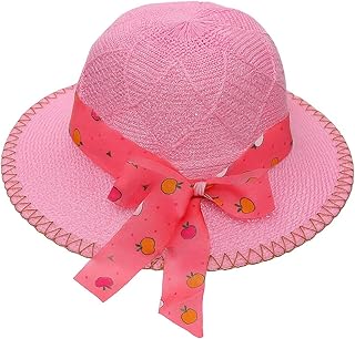 كاب شاطئ اطفالي - كاب صيفية بخامة طبيعية وخفيفة – بها حزام ذقن لتثبيتها ومزينة بفيونكة برسومات للأطفال – مناسبة للمصايف والخروجات