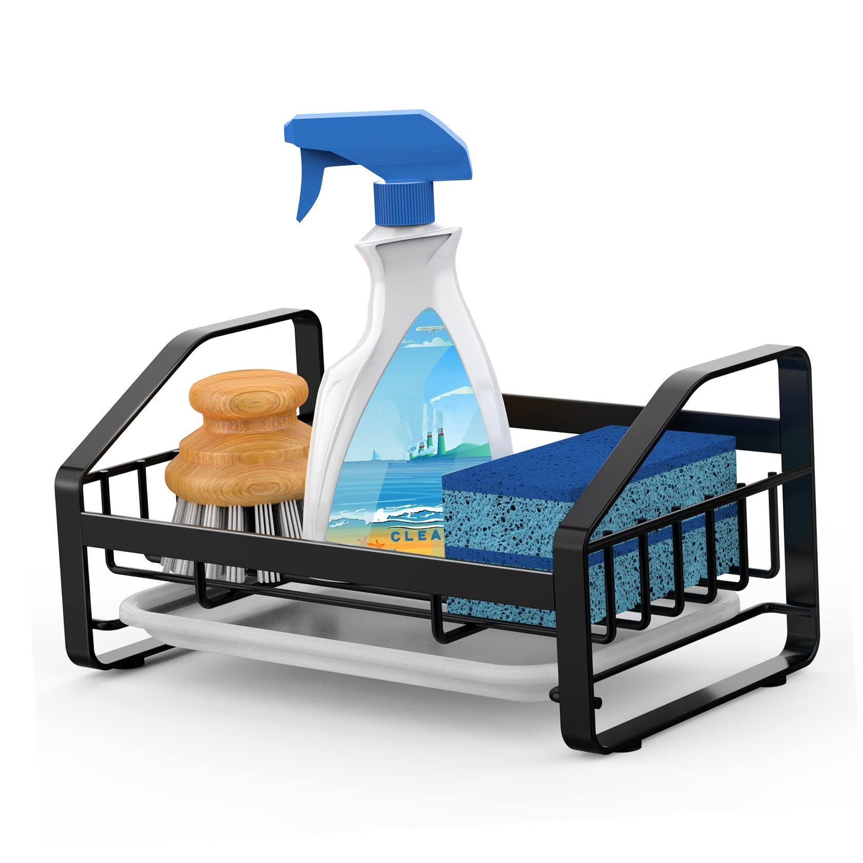 Sink Caddy 304 Stainless Steel Drying Rack Removable Drip Tray Hollow Bottom Design Kitchen Soap Holder for Sponge