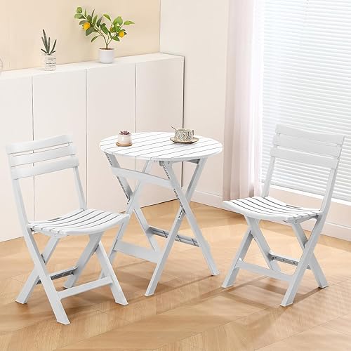 Plastic Folding Bistro Set, 3 Piece Patio Bistro Set, Portable