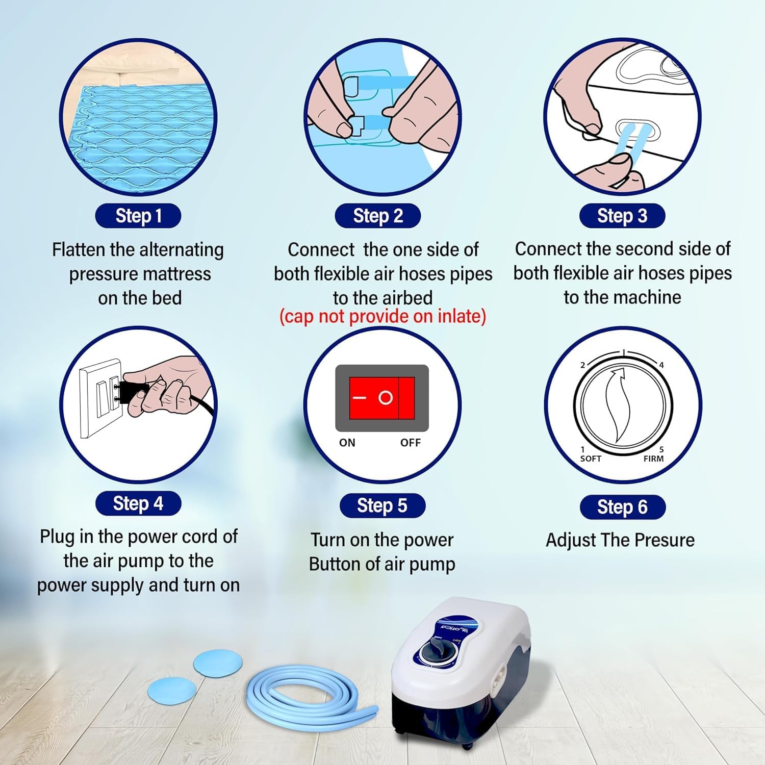 Vinyl Medical Air Bed Anti Decubitus Anti Bedsore Hospital Air Bed Mattress with Compressor Alternating Pressure System Pump__(Blue)
