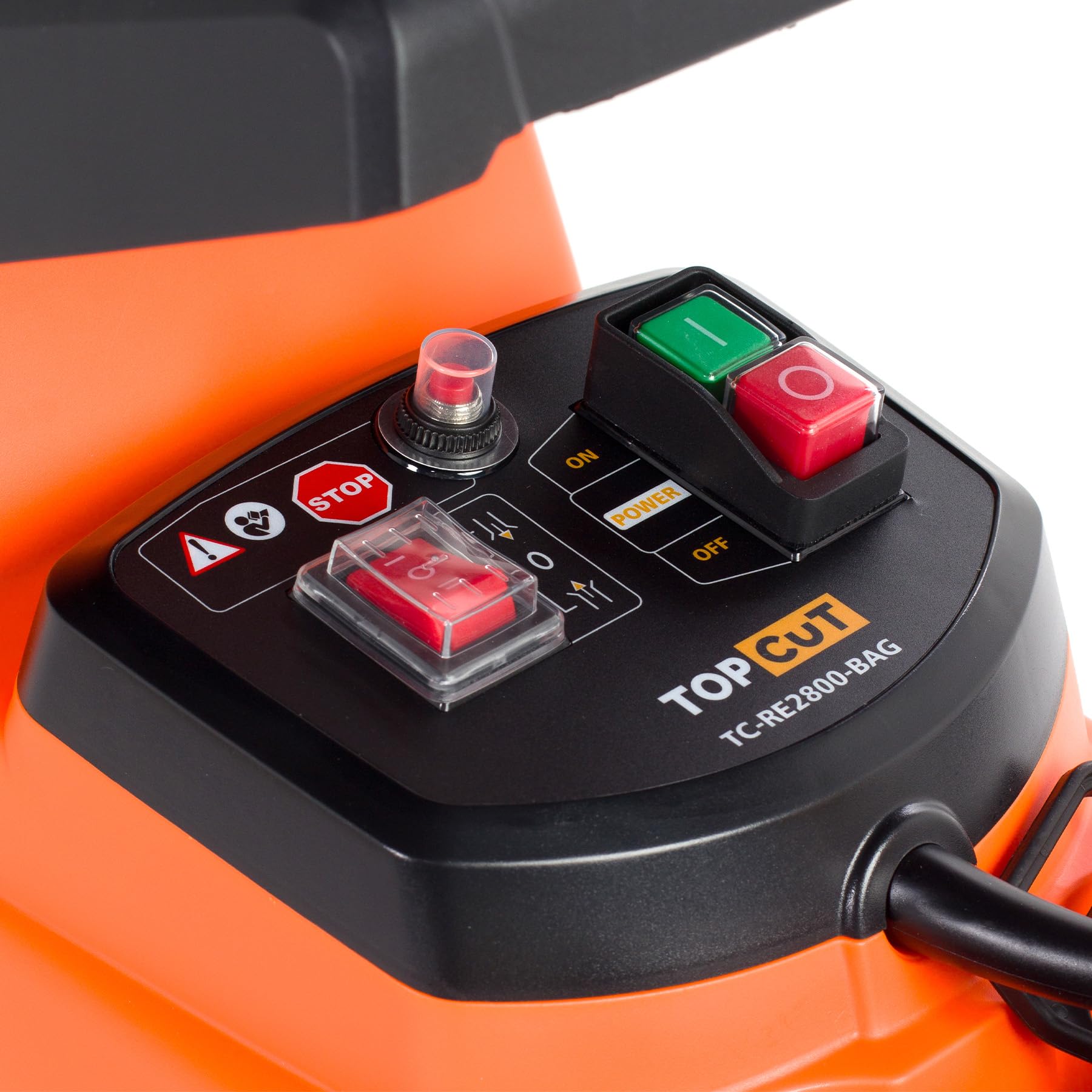 TOP CUT Elektro Gartenhäcksler 2800W – Walzenhäcksler für Äste bis 44 mm, Rücklauf, leise & sicher – inklusive Fangbox & Transportrollen – TC-RE2800-BAG