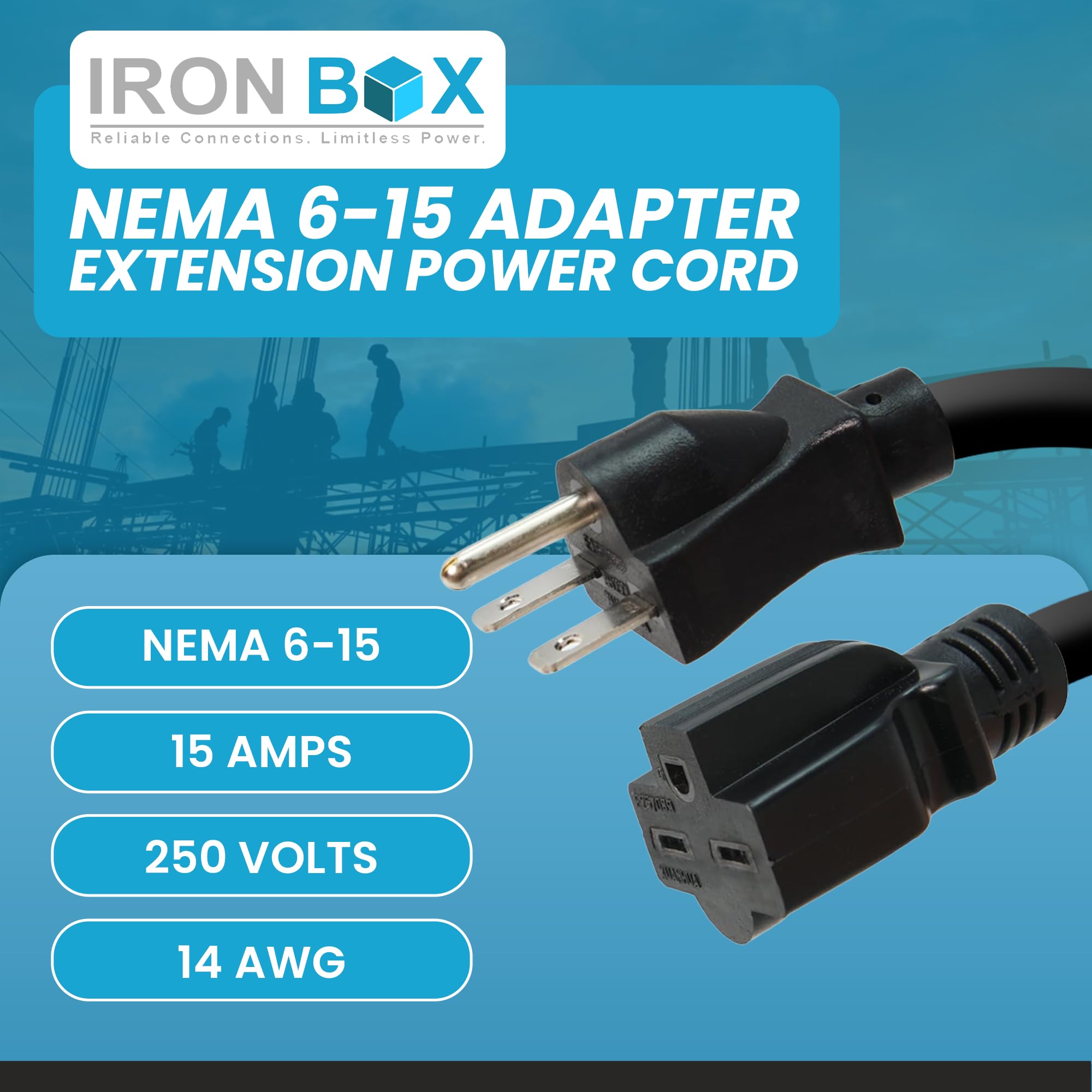 6パック 電源ケーブル Amazon | Nema 6 – 15延長電源コード – 15 A / 250 V、14 AWG – Iron