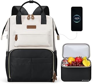 Maelstrom Travel Backpack for Women Men,Laptop Backpack Fits 15.6-17.3 Inch Laptop, Nurse/Work Bag with Insulated Lunch Box (Black-beige)