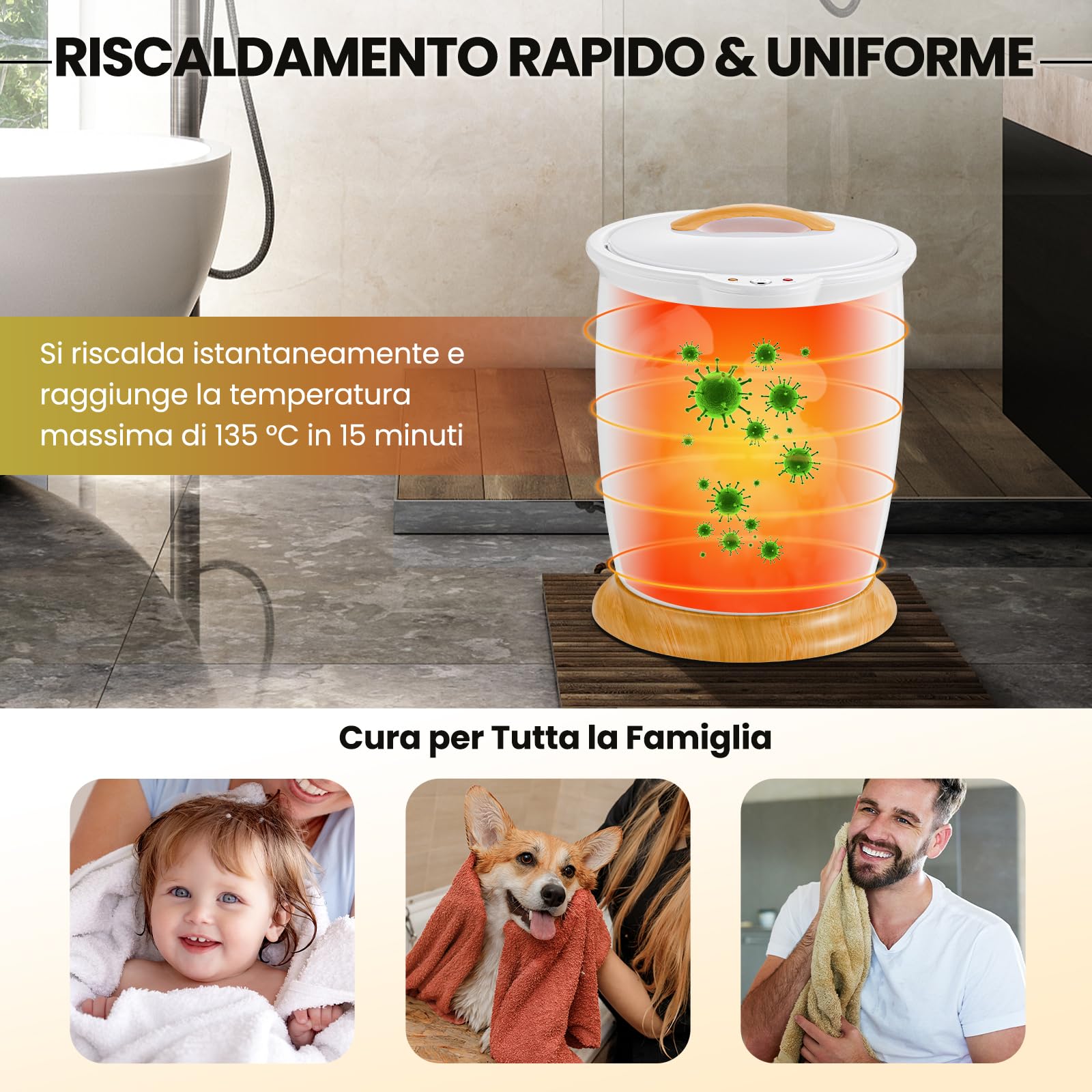 COSTWAY Scaldasalviette a Secchio, Scalda Asciugamani Grande capacità 20L con Porta Profumo, Scalda Asciugamani Portatile per Spa con Spegnimento Automatico, Adatto a 2 Asciugamani da Bagno