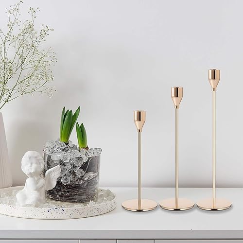 Miniatura 9 de Portavelas dorado francés dorado para centros de mesa, bodas, fiestas, se adapta a velas de 34 pulgadas, portavelas cónico de metal, decoración para