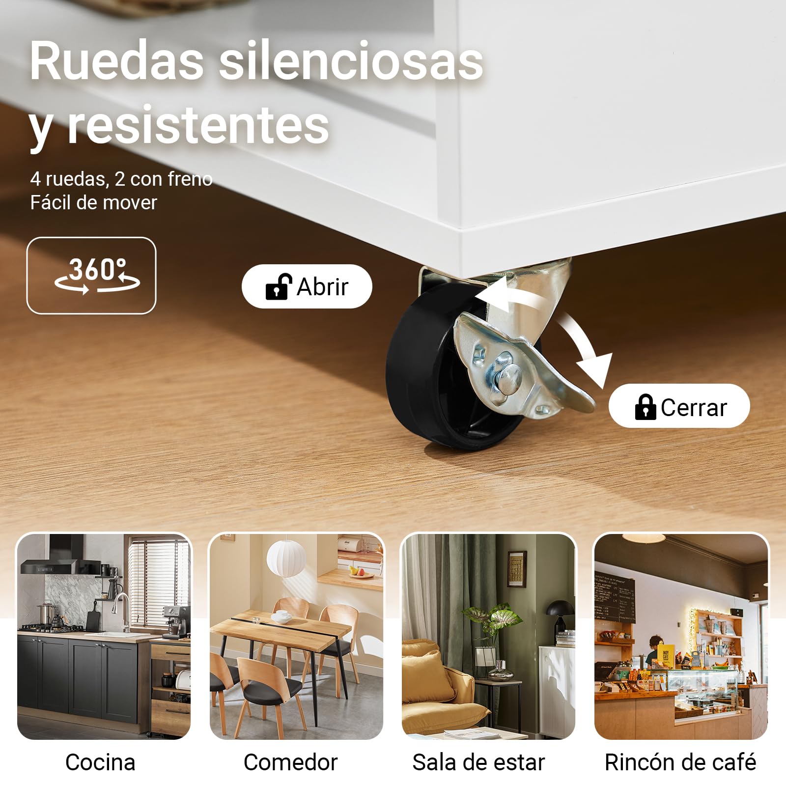 SoBuy Carrito de Cocina con Ruedas, 3 Estantes con Barras, 70×90×40cm | Isla de Cocina con Cajón, Armario & Estantes Ajustables, carga 68 kg, MDF/madera de caucho, para cocina & comedor, FKW132-WN