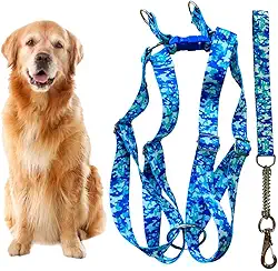 Coleira Peitoral Americano para Cachorro Médio e Grande com Guia Anti Puxão - Pitbull, Golden, Labrador, Rottweiler, Fila, Pastor Alemão, Doberman, Toni Corso (Camuflado Azul)