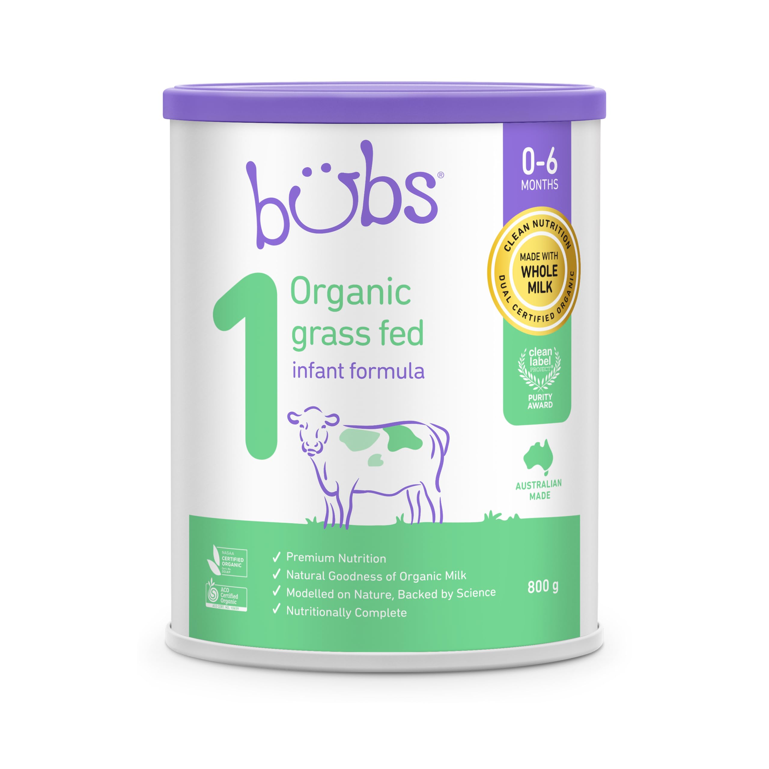 Bubs 1(バブス)organic Halal milk powder 0-6 Bubs Organic Grass Fed Infant Formula Stage 1, Baby 0-6 Months