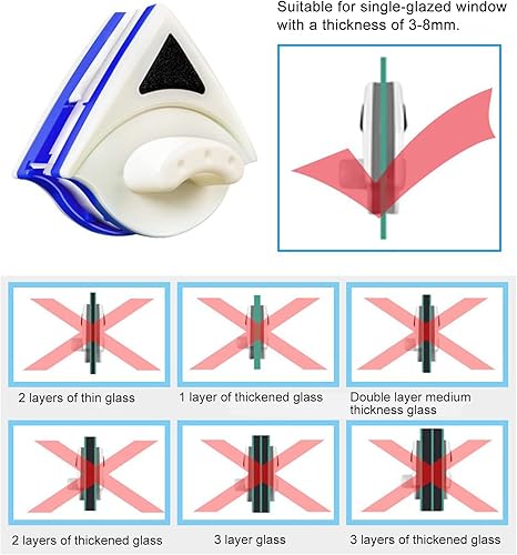 Miniatura 3 de Limpiador de ventanas de doble cara Limpiaparabrisas de vidrio, herramientas magnéticas para ventanas de casa, cepillo de lavado magnético ajustable