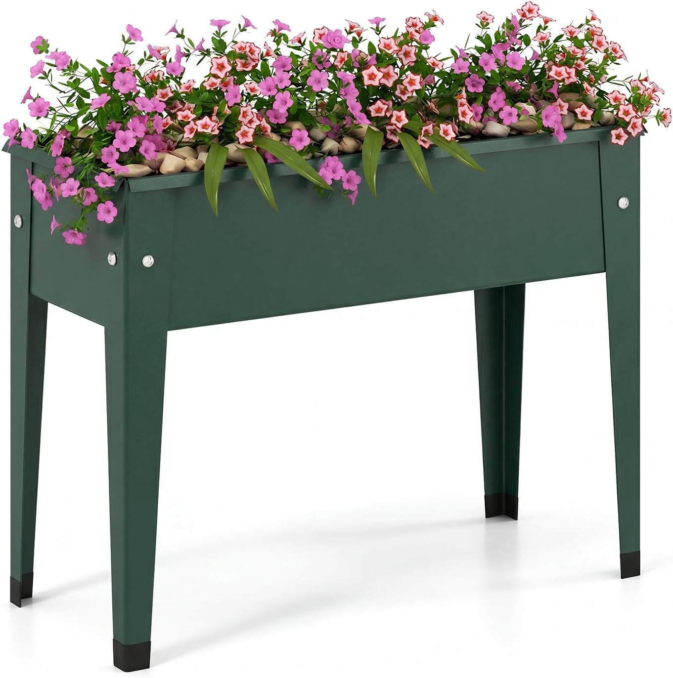 Giantex Metal Raised Garden Bed with Legs, 24”x11”x18” Elevated Planter Box with Drainage Holes for Vegetable Fruit Flower Herb, Outdoor Standing Gardening Box for Balcony Backyard Patio Porch, Green