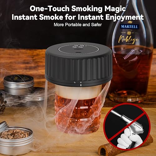 Miniatura 4 de Kit de ahumador de whisky eléctrico, encendedor integrado (sin butano), para ahumar bebidas, 6 sabores de virutas de madera, kit de ahumador de
