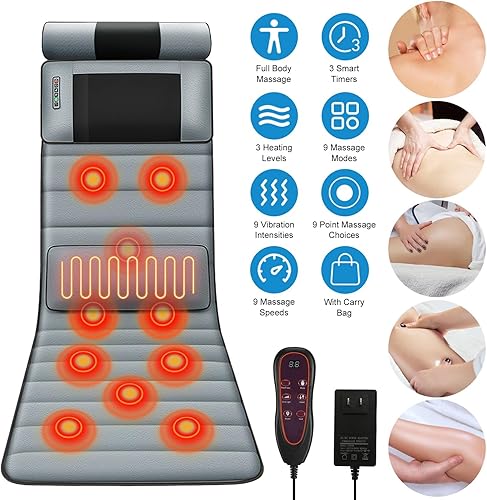 Miniatura 3 de Alfombrilla de masaje de cuerpo completo con calor y vibración, almohadilla de masaje eléctrica de 10 motores con almohada de cuello Shiatsu, 3
