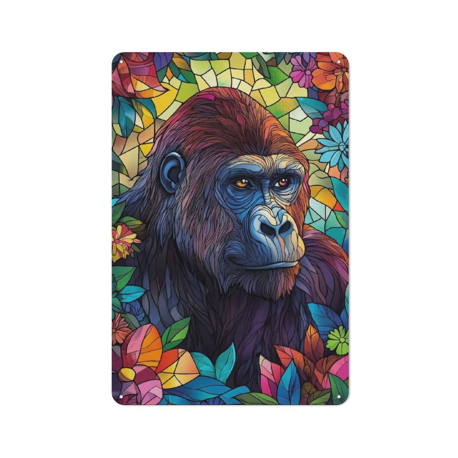 Junmoney Gorilla In Flowers Metal Wall Sign 30X20cm Featuring For Garage Wall, A Housewarming Gift For People Furnishing A Garage