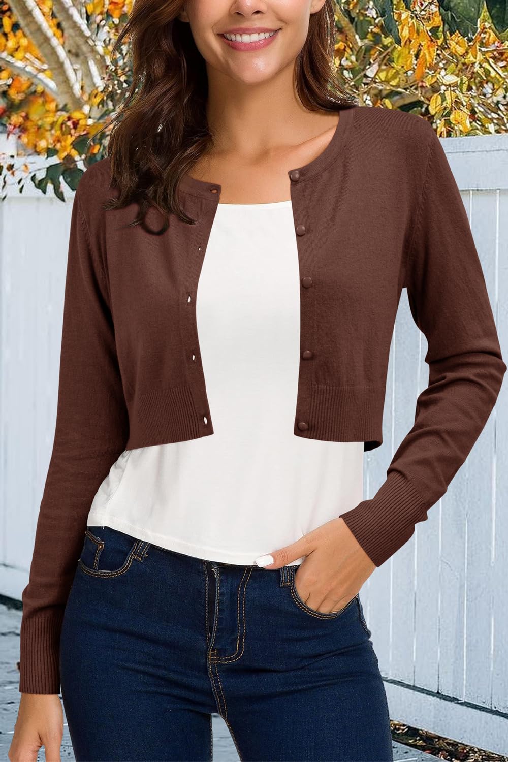 Newshows Cardigan da Donna Cardigan Corto da Donna Cardigan Girocollo da Donna in Maglia con Bottoni