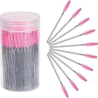 Cuttte 100pcs Disposable Mascara Brushes Wands with Container, Crystal Eyelash Brush Spoolie Brushes for Eyelash Extension...