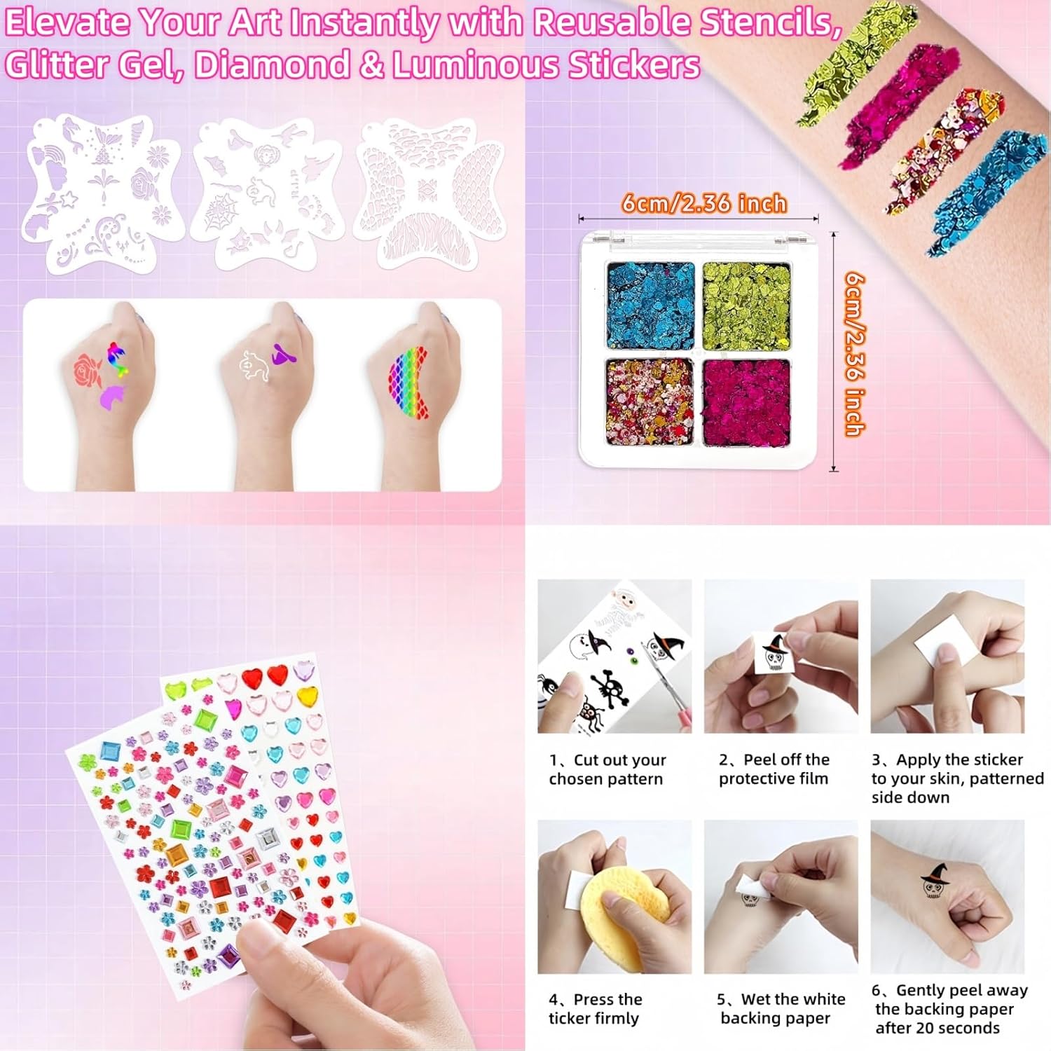 Face Painting Kit for Kids & Adults - 12x10g Non-Toxic Hypoallergenic Split Cake Face Paint Palette ,Water Activated Rainbow Face Paint with Stencils | Halloween, Christmas, Party Makeup