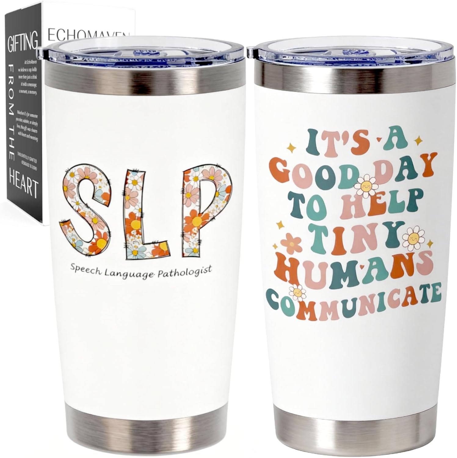 SLP Gifts Tumbler 20oz for Women - Slp Cup for Speech Pathologist Gifts - It’s a Good Day to Help Tiny Humans Communicate Floral Speech Therapy Gift with Gift Box