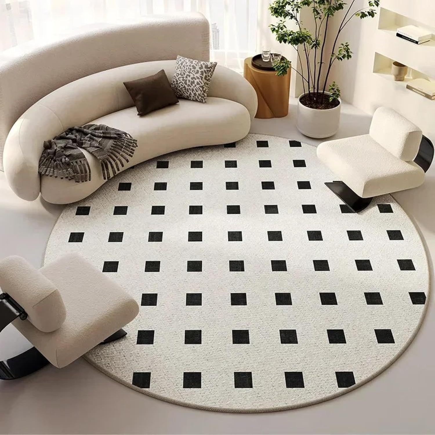French Minimalism Round Carpet Large Area Carpets Living Room Light Luxury Bedroom Chair Mat(80x80cm/Loop Pile-H)