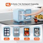YASHE Mini Fridge, 4 Liter/6 Cans Small Fridge for Skincare, Cosmetic, Drink 110V AC/ 12V DC Cooler and Warmer, Makeup Fridge, Mini Portable Fridge for Bedroom, Office, Bar, Car and Travel, Blue