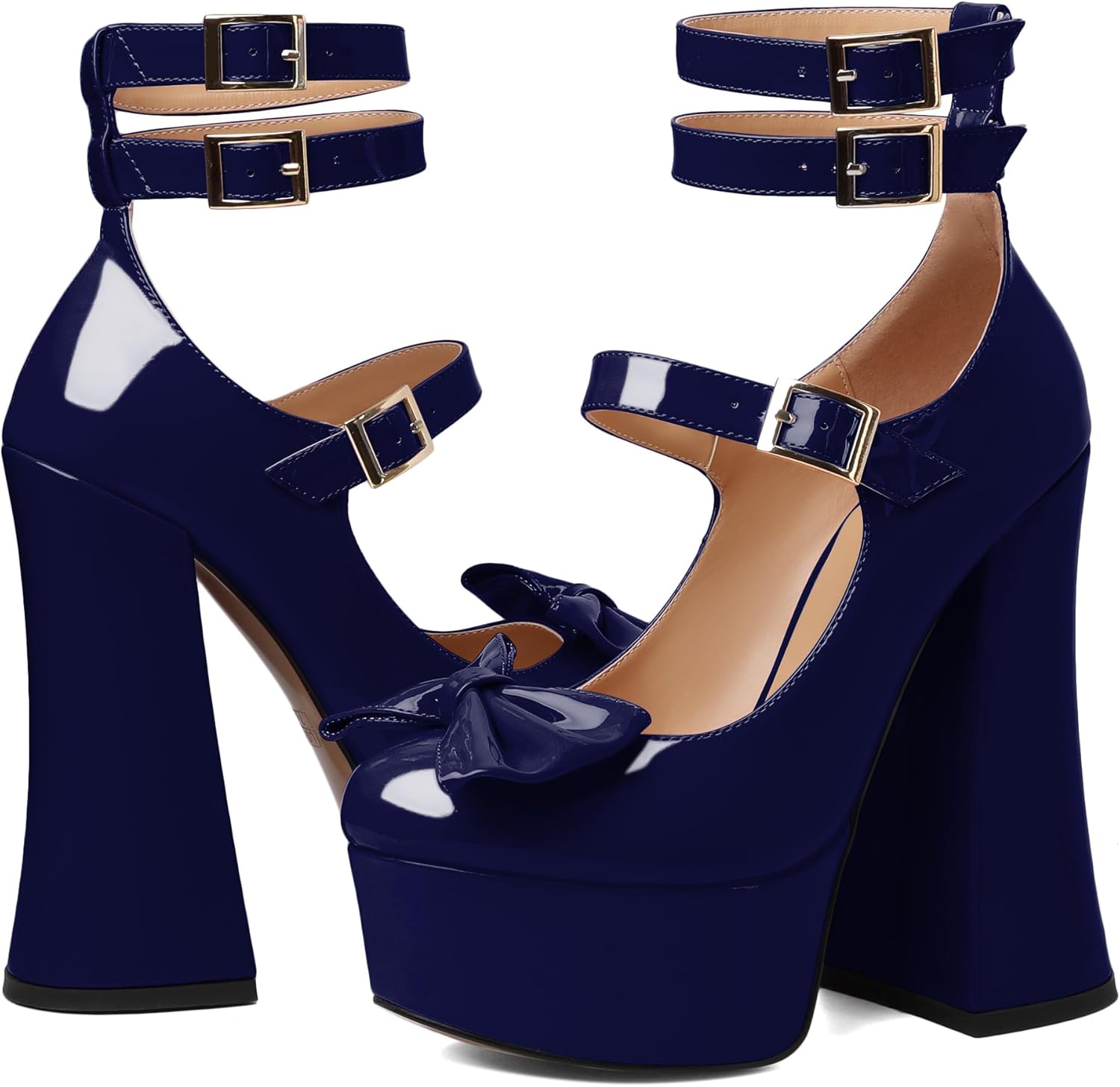 Soireelady Women's Platform Chunky Heels, Round Toe Mary Jane