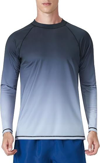 KPSUN Men UPF 50+ UV Swim Sun Shirt Quick Dry Long Sleeve Rash Guard | Stretchy Moisture-Wicking Quick Dry Fabric, Chlorine and Salt Water Resistant, Crew Neck, Solid Styles with Card Pocket