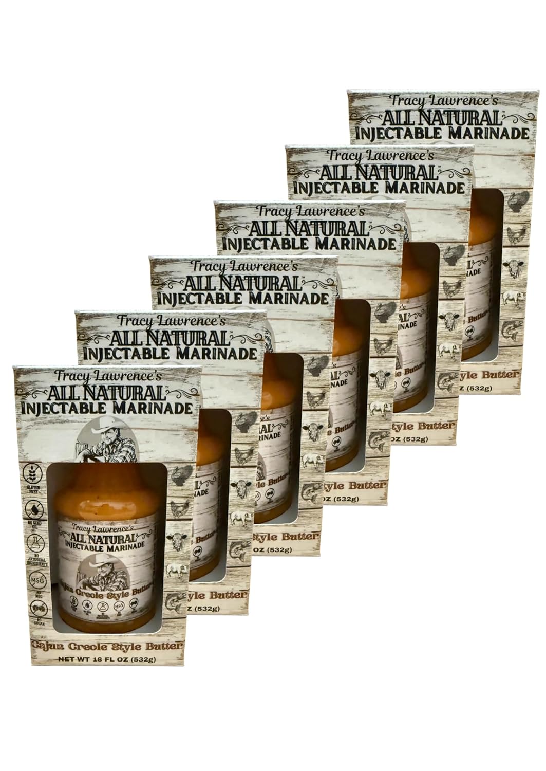 Tracy Lawrence's All Natural Creole Style Butter Injectable Marinade-No Gluten, No Seed Or Soy Oil, No Sugar, No Artificial Flavors Or Colors, No MSG-6 Pack