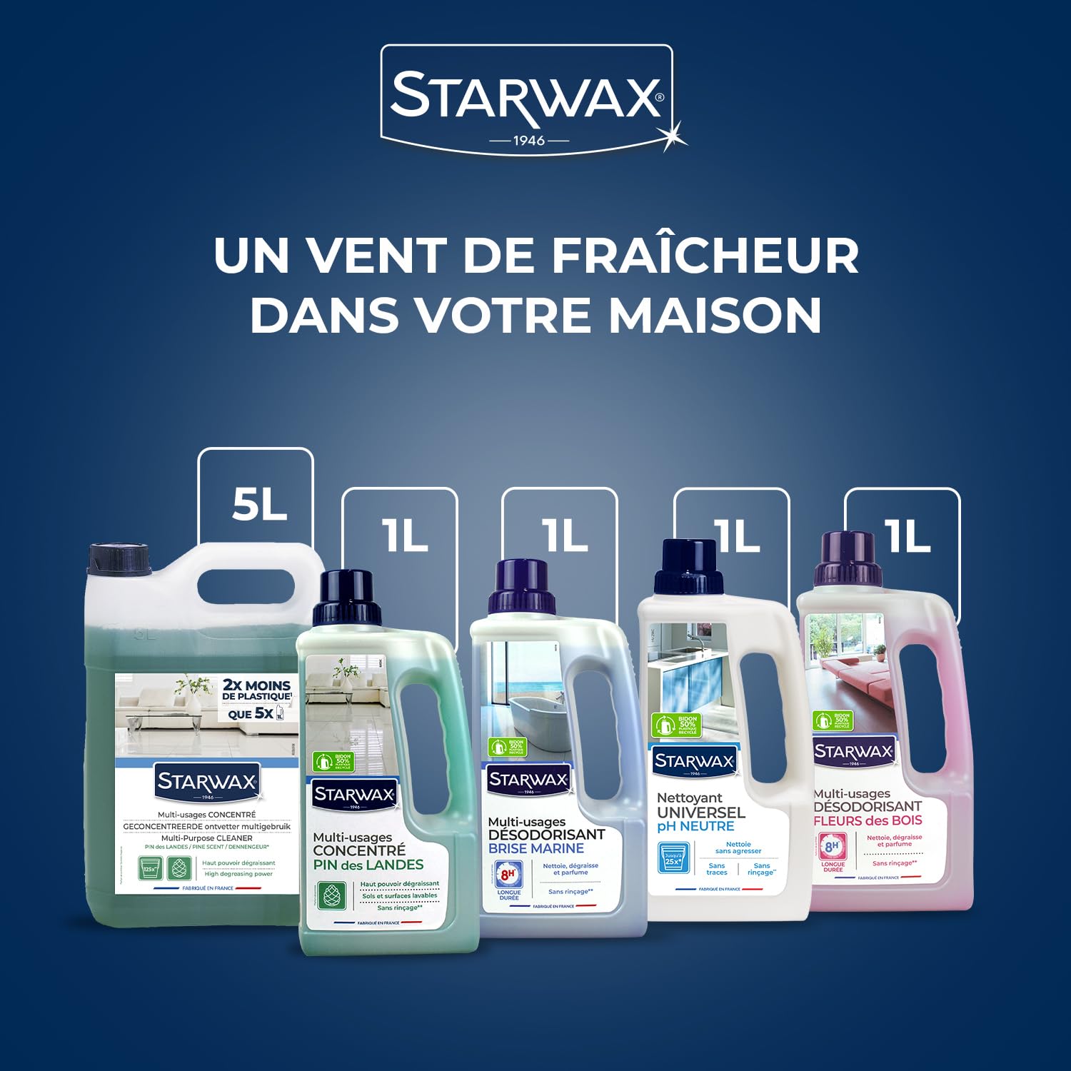 STARWAX Nettoyant multi-usages concentré parfum pin des landes 5L | Nettoie et dégraisse sols et surfaces lavables, sans ammoniaque ni javel, sans rinçage, compatible robots, grand format