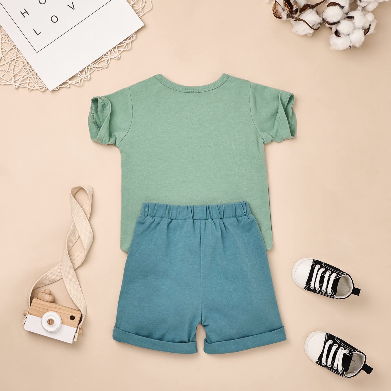 FOCUTEBB Conjunto de ropa de verano para niños pequeños, conjunto de camiseta de manga corta y pantalones cortos, conjunto de ropa de verano, 12M-5T