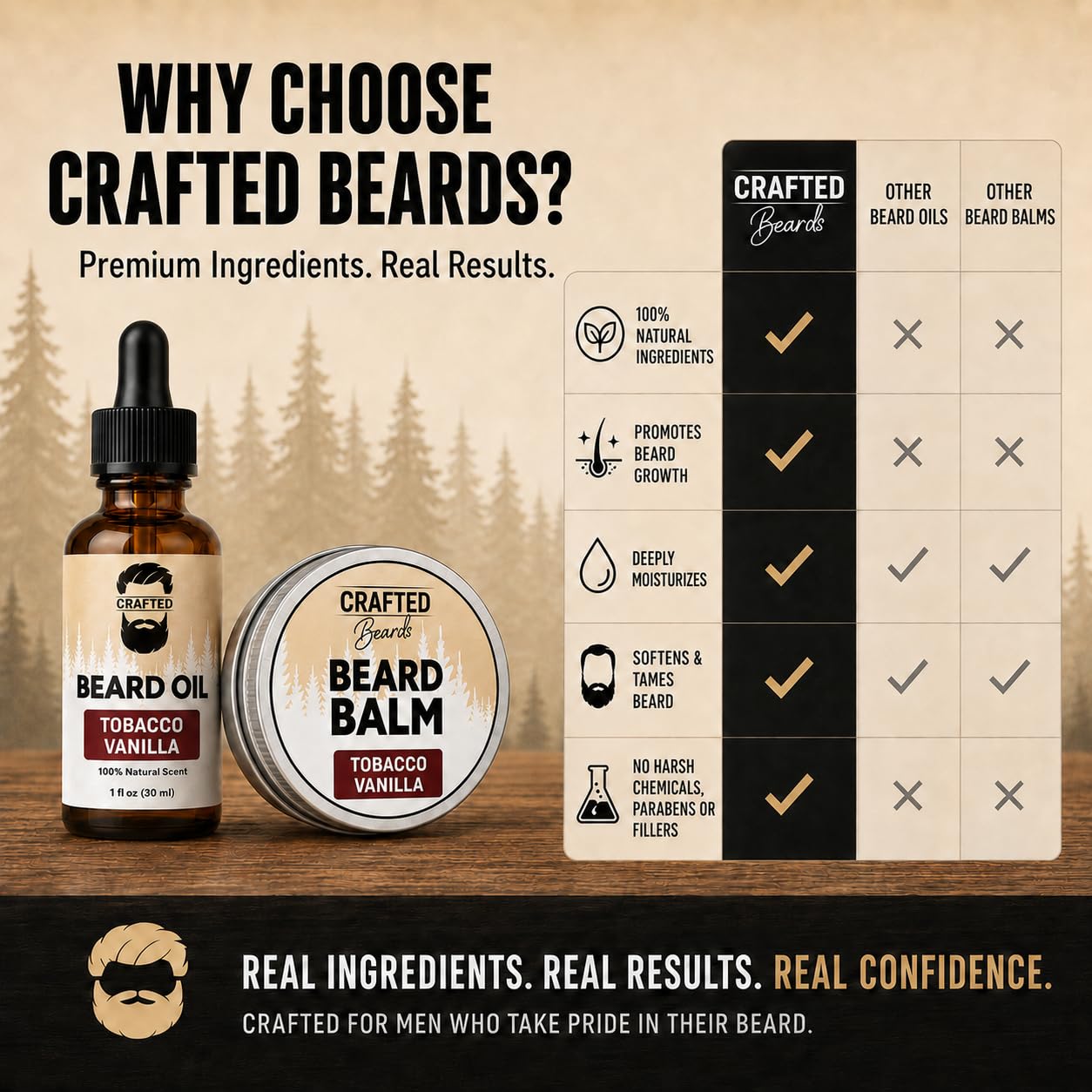 Crafted Beards Beard Care Kit for Men - Softer, Smoother, Moisturized Beard - Beard Oil and Beard Balm - Tobacco Vanilla Scent - Gift Set