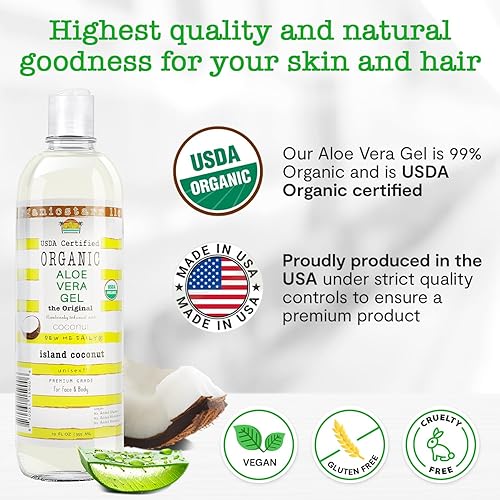 Miniatura 4 de DEW ME DAILY Gel orgánico de aloe vera certificado por USDA, el único aloe orgánico con infusión de coco en el mercado, 12 onzas