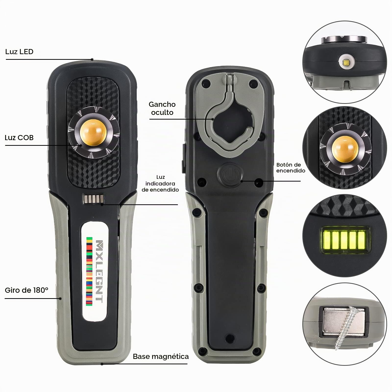 Luz de Trabajo LED: Lampára de Detalles Automático Profesional, Linterna de Inspección COB con Magnético, Recargable 4000mAh Para Igualación de Colores,Detalles y Trabajos Generales de Pintura