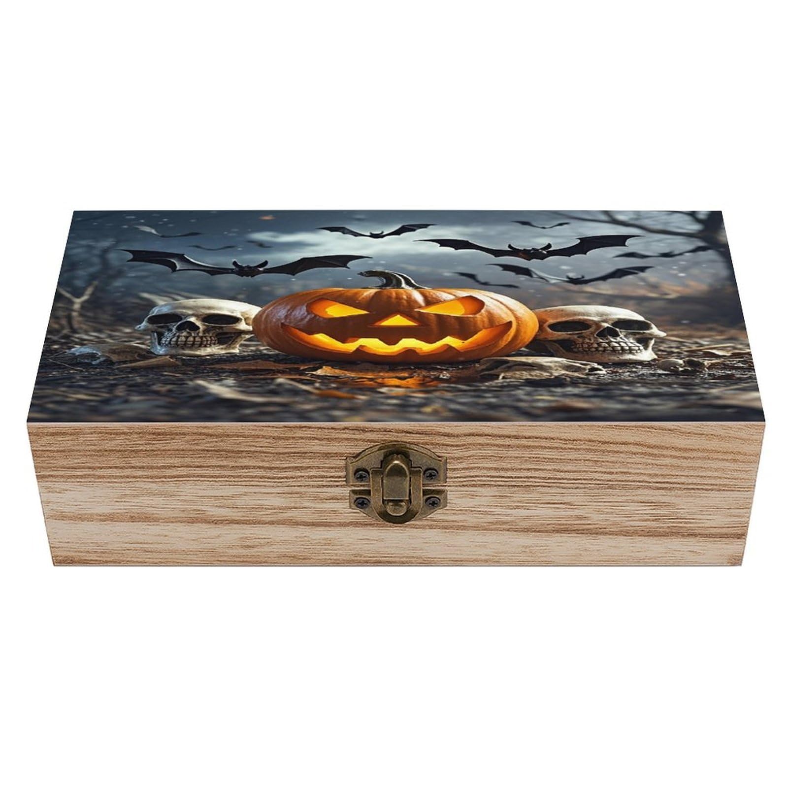 VstaDank Pumpkins And Skulls Wooden Storage Box Wooden Keepsake Box with A Hinged Lid Fashion Memory Treasure Boxes Decorative Jewelry Case for Crafts Photo Home Decor Wood Gift Box