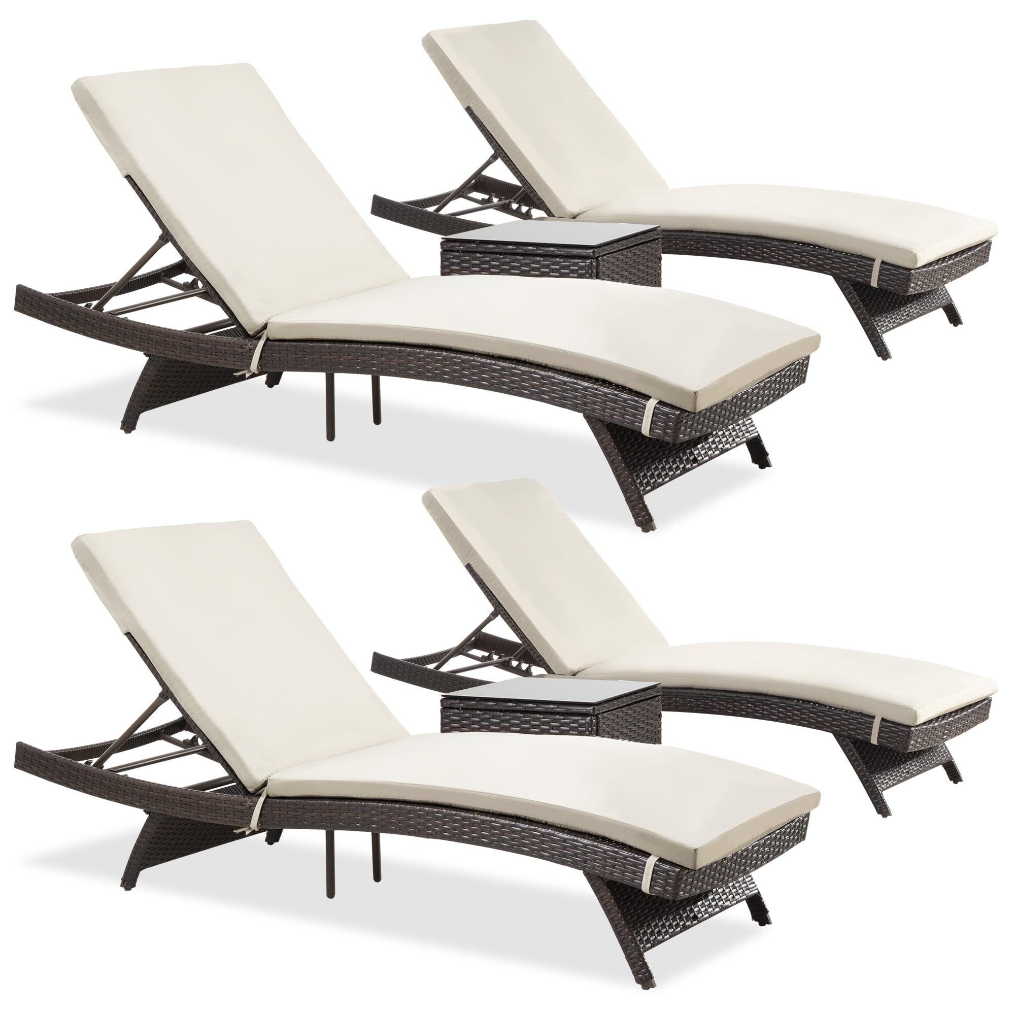 Pamapic Patio Chaise Lounge Set 6 Pieces，Patio Lounge Chair with Adjustable Backrest and Removable Cushion, Outdoor Pool Lounge Chair Set for Patio Poolside Backyard Porch