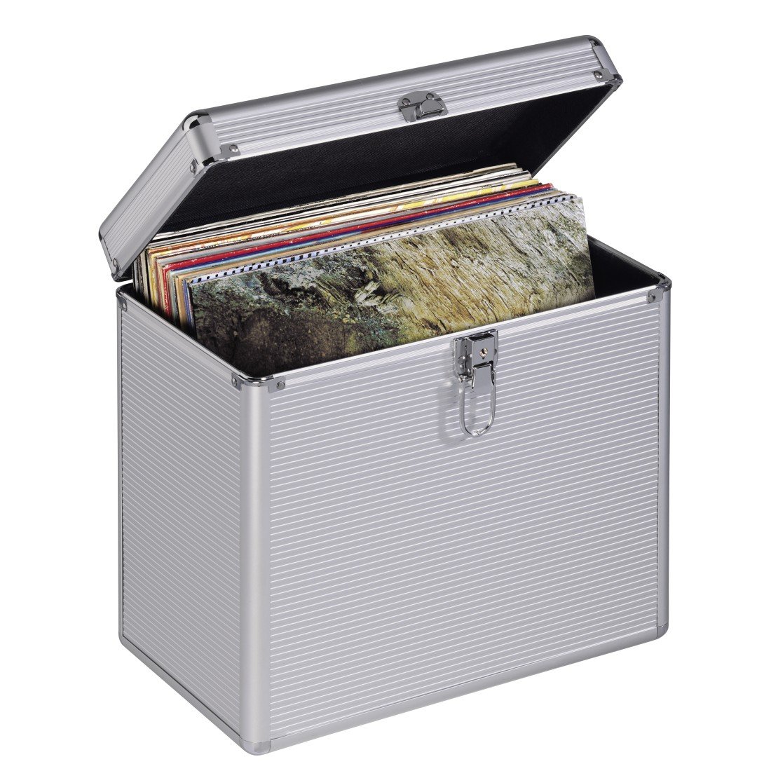Hama Maletín LP con Aspecto de Aluminio (para Guardar 50 Discos de Vinilo, con Cerradura), Color Plateado