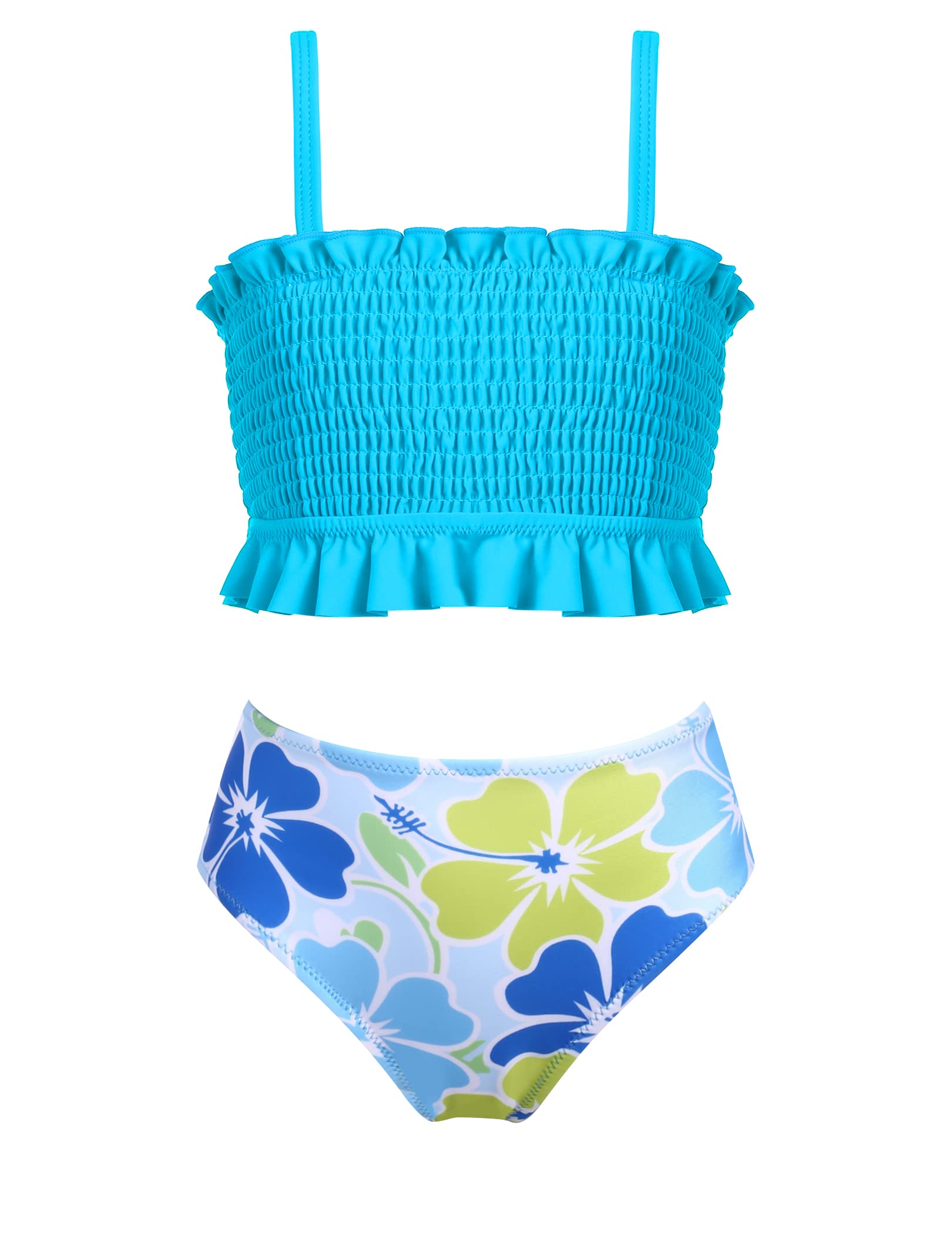 Arshiner Traje de Baño para Niña Bikini para Niña Traje de Baño con Volantes Tankini Correas Ajustables Traje de Baño Bikini de Flores Braguita Traje de Baño para la Playa 5-13 años