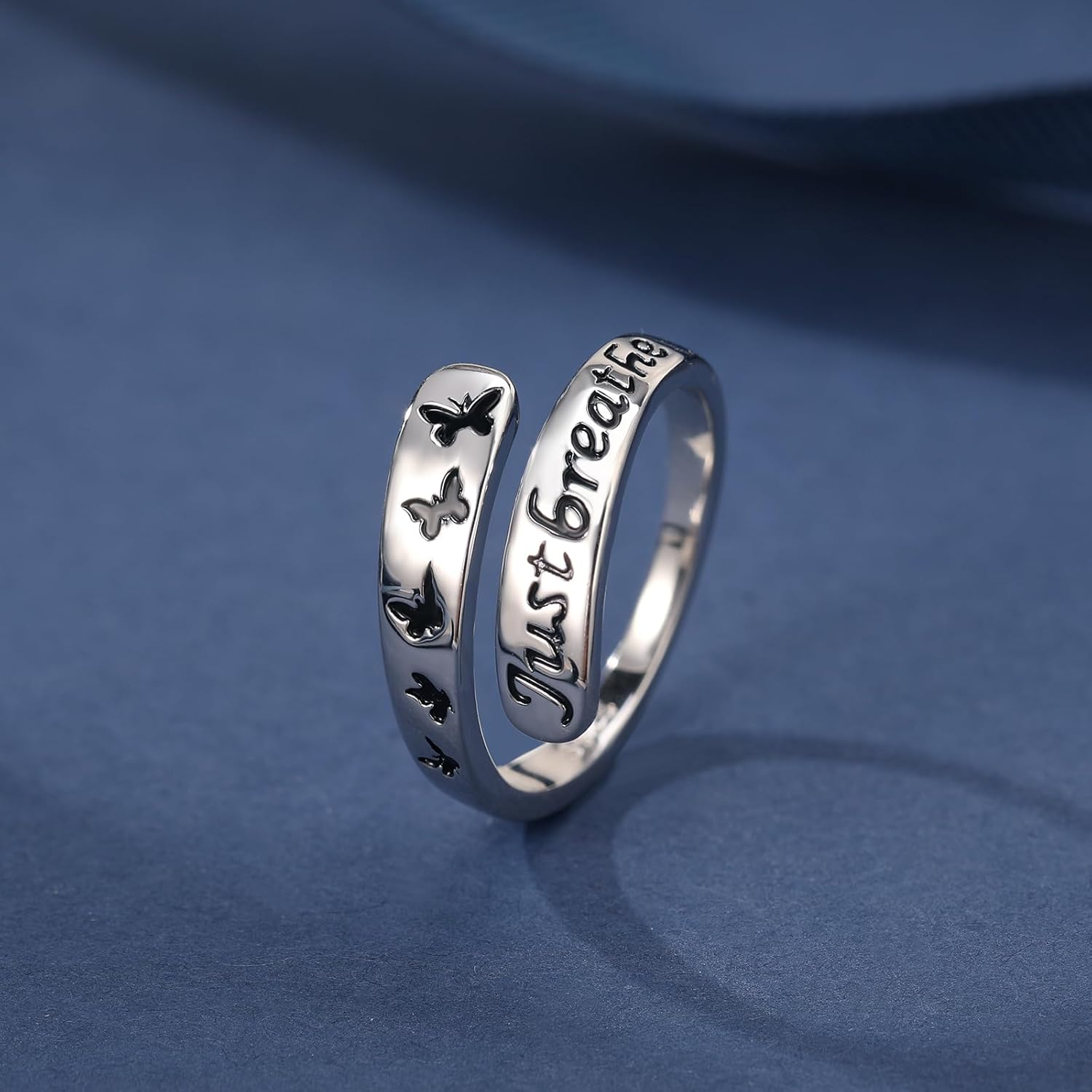 925 Sterling Silver Butterfly Just Breathe Ring for Women Adjustable Hope Inspirational Jewelry with Message Card Encouragement Gifts - Image 3