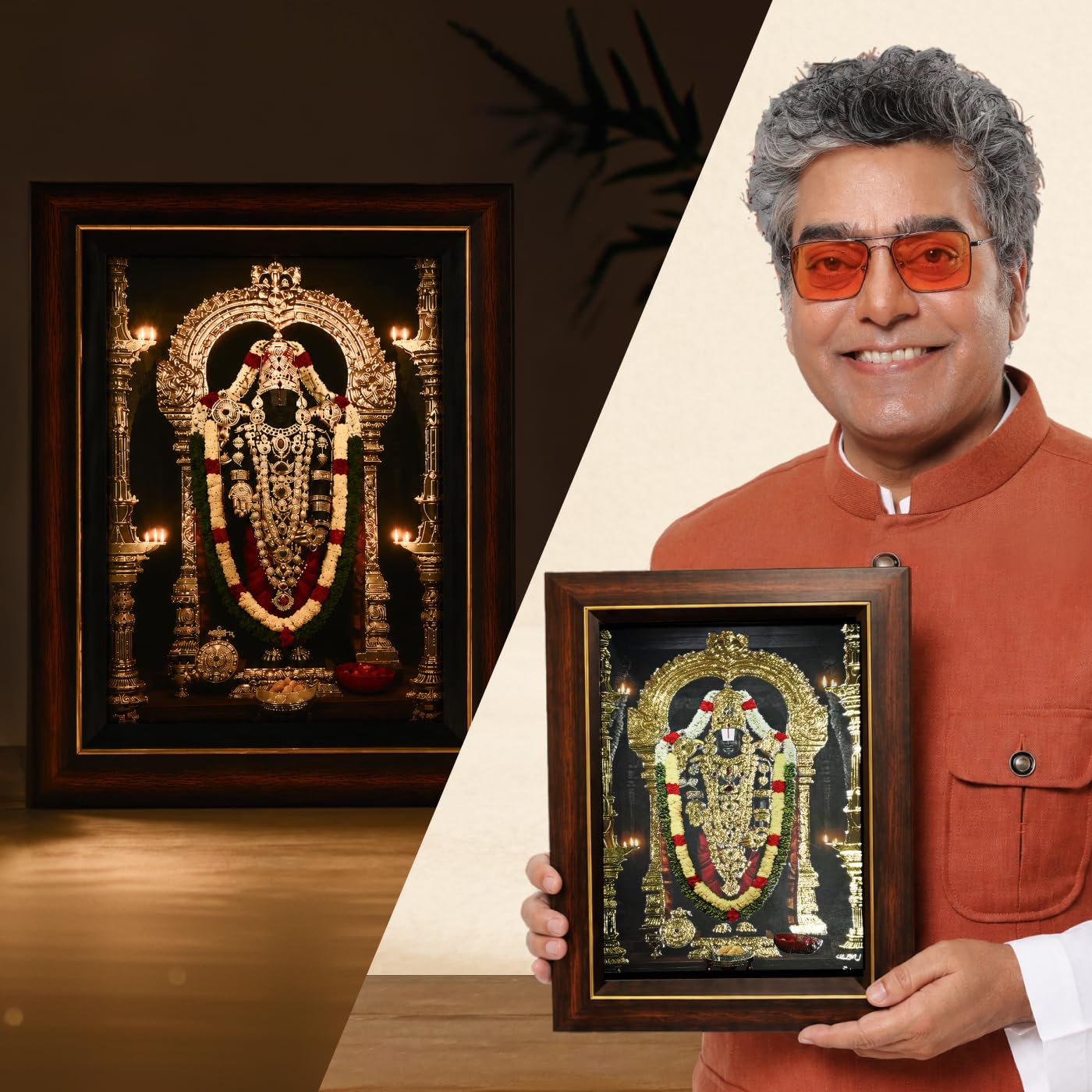 Shri Tirupati Balaji Golden Foil Table Frame, Augmented Pooja with 3D Abhishek & Aarti | Premium Spiritual Gift for Home Mandir, Office Desk & Wall Decor by Shubh Darshan-image-11