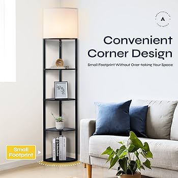 ATAMIN Corner Floor Lamp with Shelves – Tall Corner Lamp