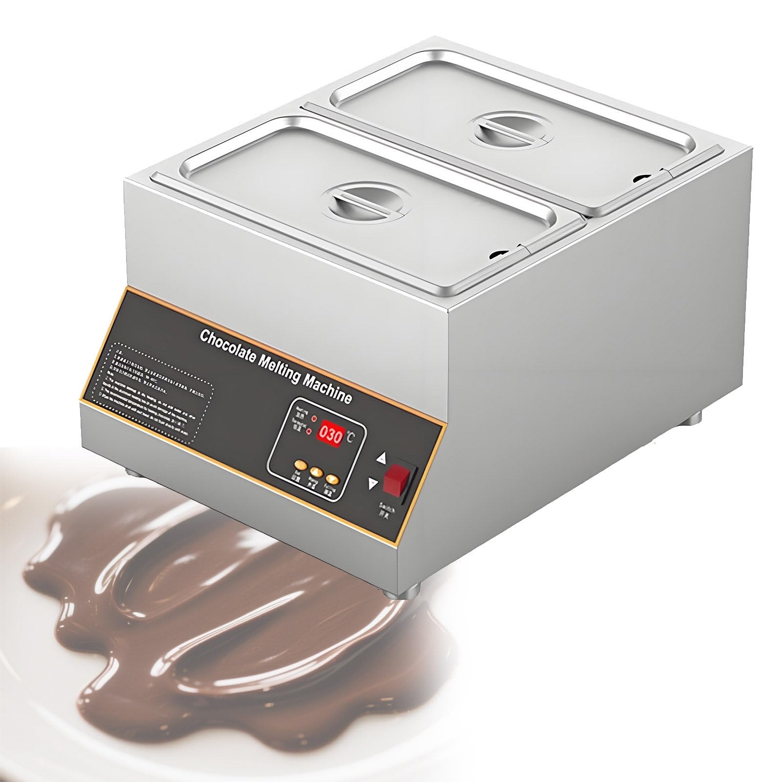 ASerZenith Commercial Chocolate Tempering Machine, Electric Melting Warmer For Precise Temperature Control 0-85℃, Ideal For Professional Chocolate Making,2Cylinders