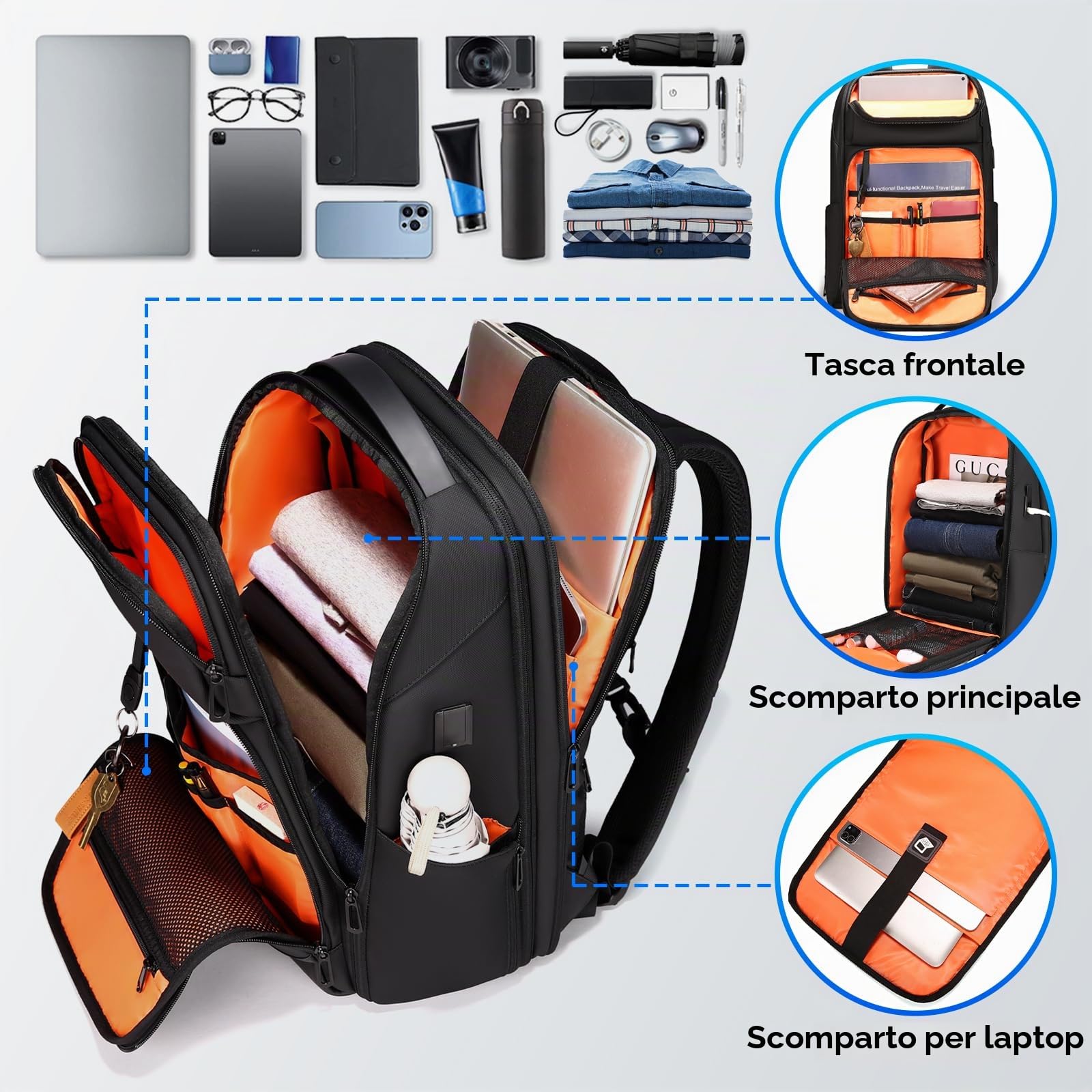 FENRUIEN Zaino espandibile per computer portatile zaino business zaino uomo borsa portatile 17 pollici per uomo e donna ragazza adolescente con scomparto per computer portatile porta di ricarica USB